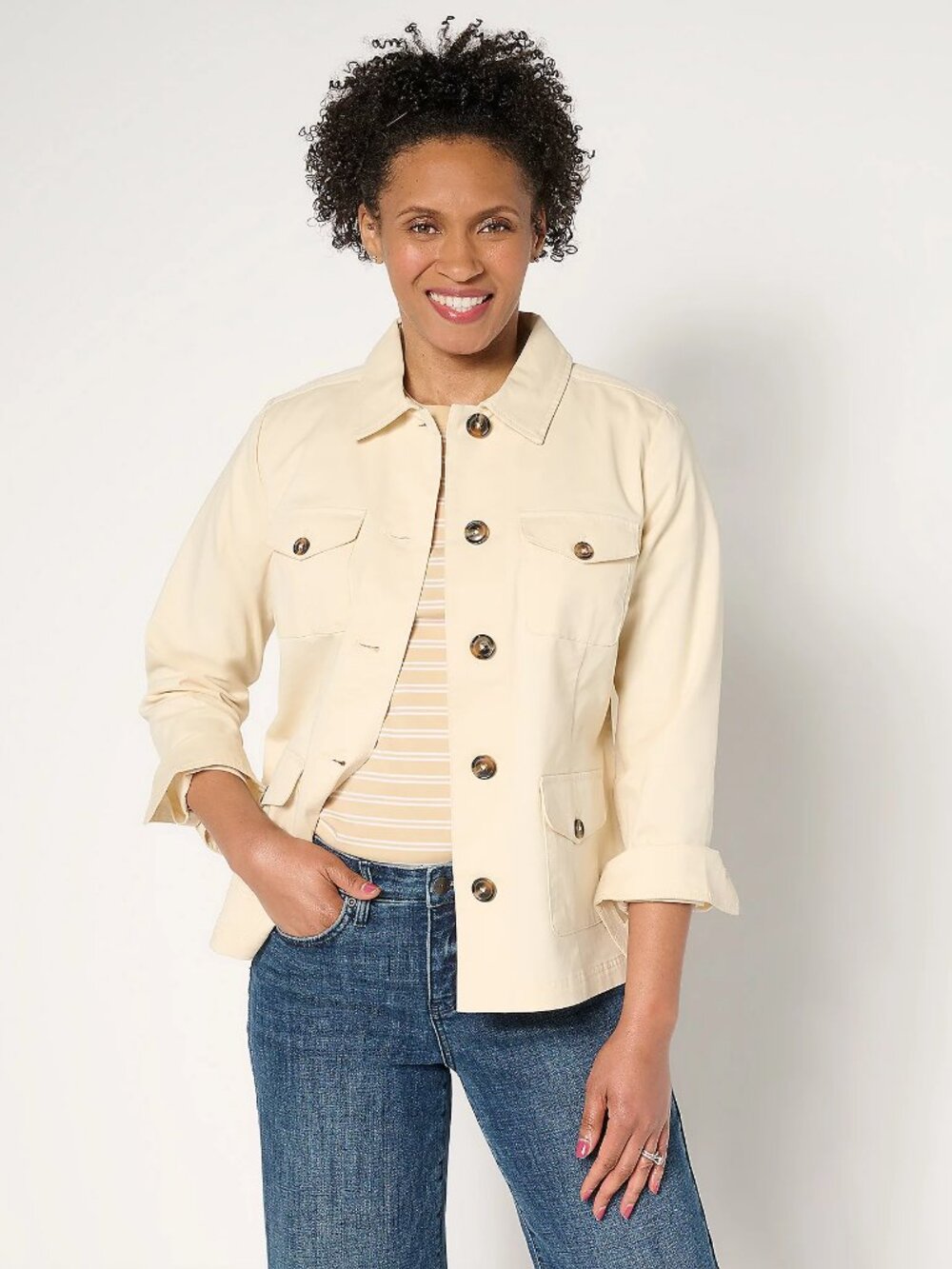 Joan Rivers Signature Twill Safari Jacket, Ecru Sz 2X a679937